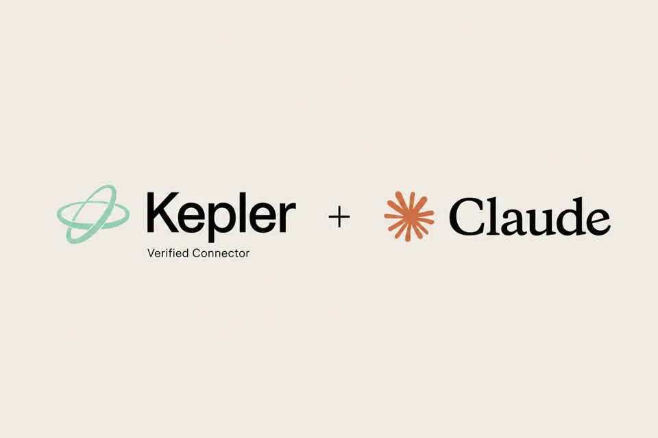 The Kepler and Claude logos side by side on a cream background, with Kepler marked as a verified connector.