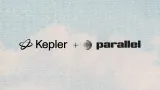 Kepler and Parallel logos side by side on a light textured background with binary code pattern.