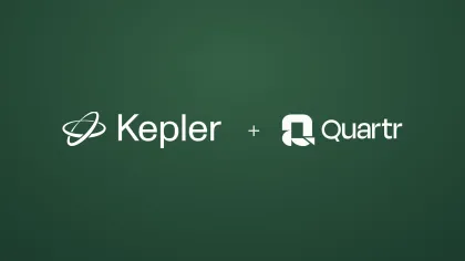 Kepler and Quartr logos in white, set side by side on Kepler's emerald green brand background.